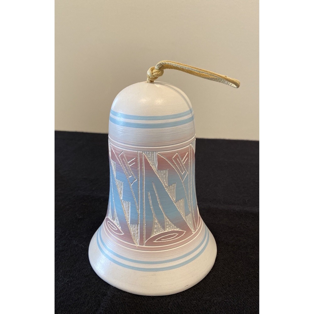NATIVE AMERICAN POTTERY CLAY NAVAJO WIND CHIME BELL SIGNED Pastel Colors L@@k